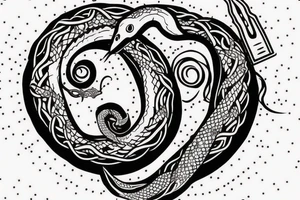 the tattoo will be on the back there should be a sword and a snake there and it will go through the middle of the crescent is 30-40 centimeters tattoo idea