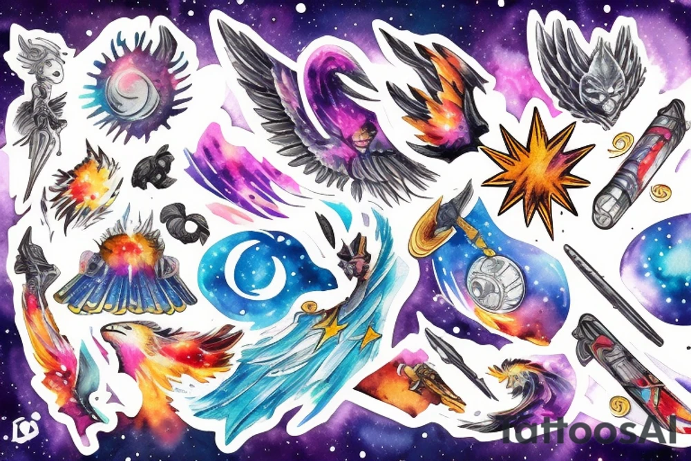 Phoenix, Galaxy, Valkyrie, Norse, space tattoo idea
