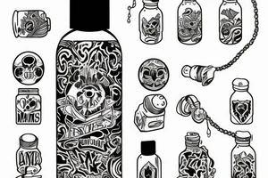 empty mana bottle with dripping mana drops tattoo idea