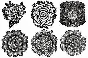 Intricate Lace Filagree with jewels and a peony flower as the centerpiece tattoo idea