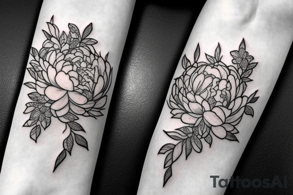 Peony with Lace and filigree details tattoo idea