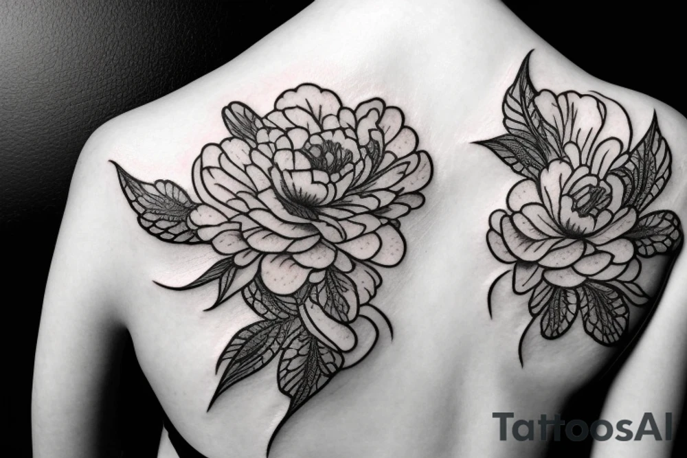 Peony with Lace and filigree details tattoo idea