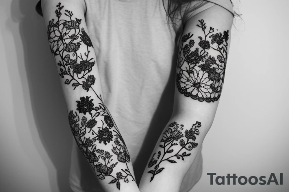 delicate Flowers lace sleeve tattoo idea