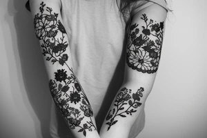 delicate Flowers lace sleeve tattoo idea