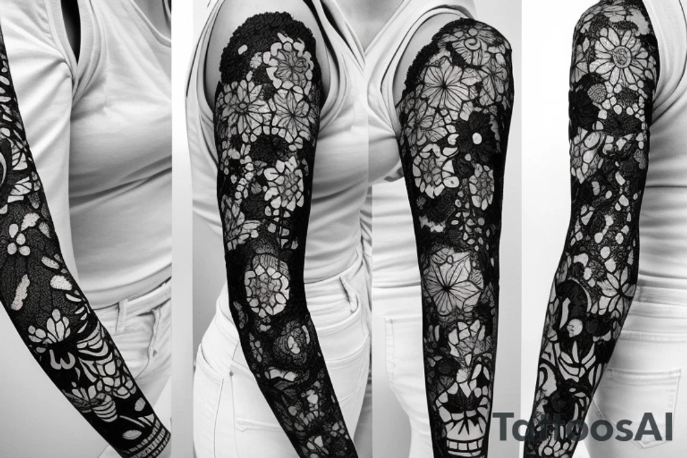 delicate Flowers lace sleeve tattoo idea