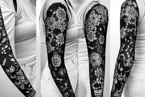 delicate Flowers lace sleeve tattoo idea