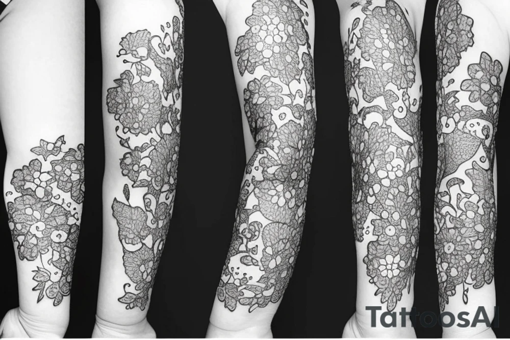 delicate Flowers lace sleeve tattoo idea