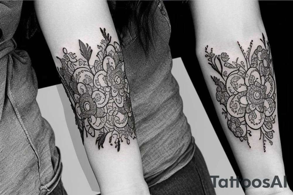 delicate Flowers lace sleeve tattoo idea