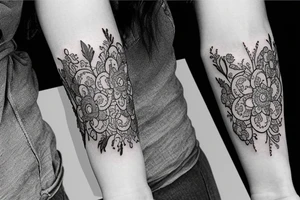 delicate Flowers lace sleeve tattoo idea