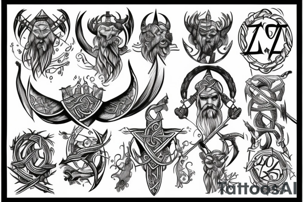 Vikings symbols tattoo
Nordic mythology tattoo idea
