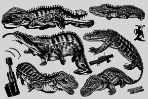Gun behind crocodile tattoo idea