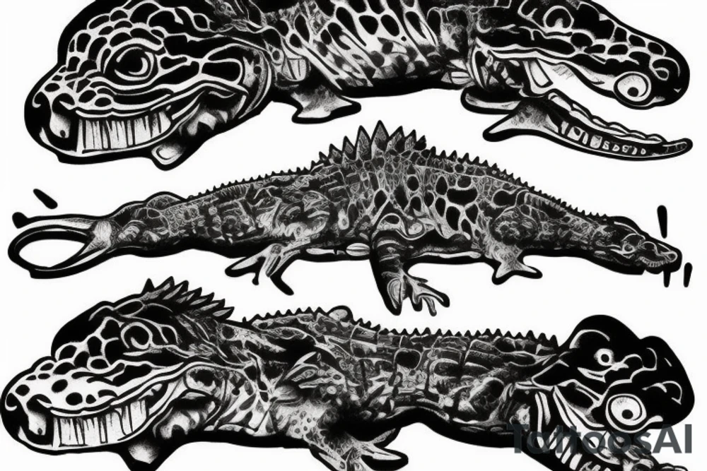 Gun behind crocodile tattoo idea