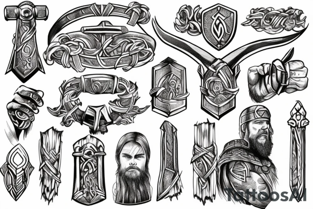 Viking holding mjolnir tattoo idea