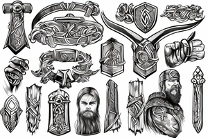Viking holding mjolnir tattoo idea