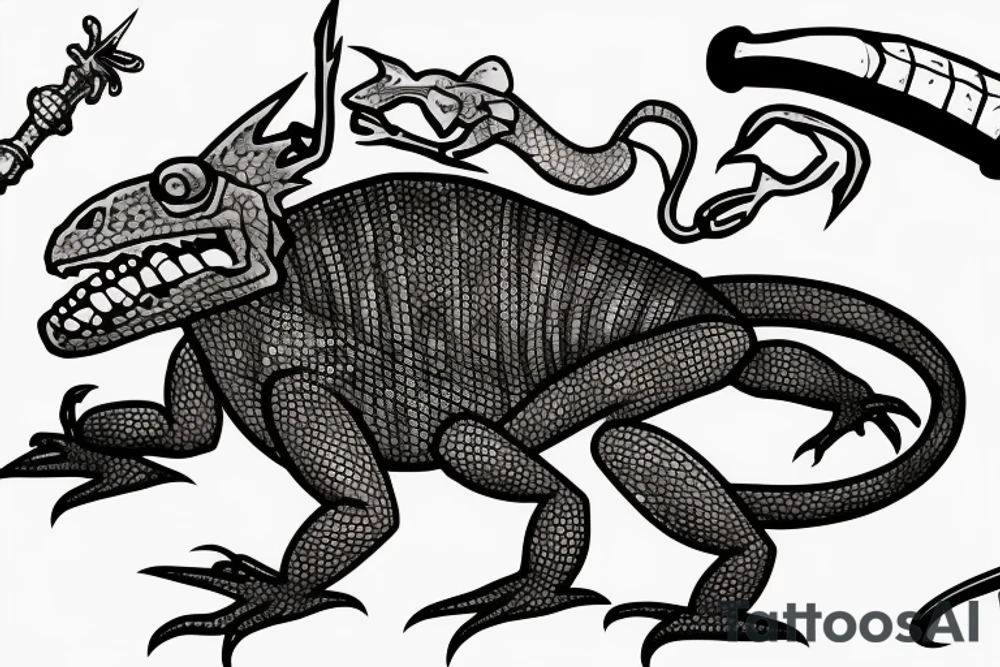 Armored lizard with Big sword tattoo idea