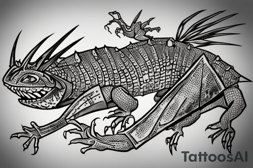 Armored lizard with Big sword tattoo idea