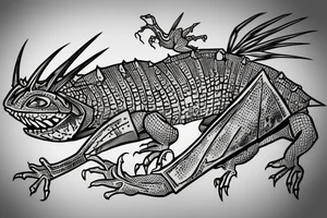 Armored lizard with Big sword tattoo idea