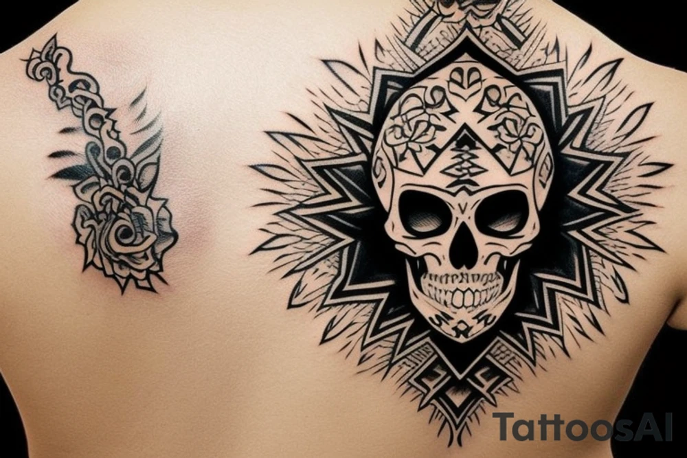 Badass skull on back tattoo idea