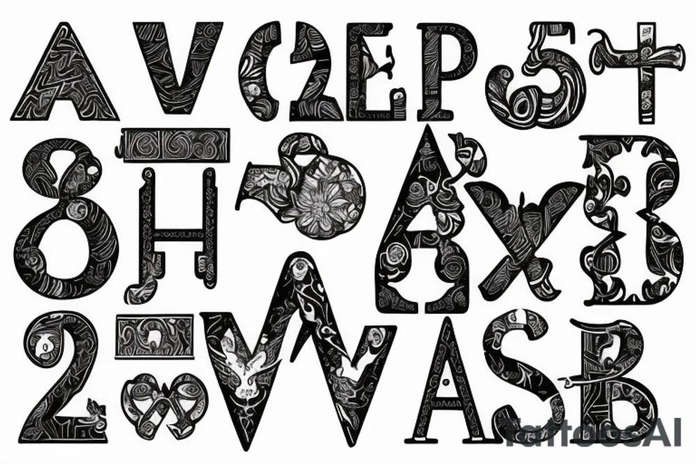 a pattern of letters using 2 V's, and 3 A's tattoo idea