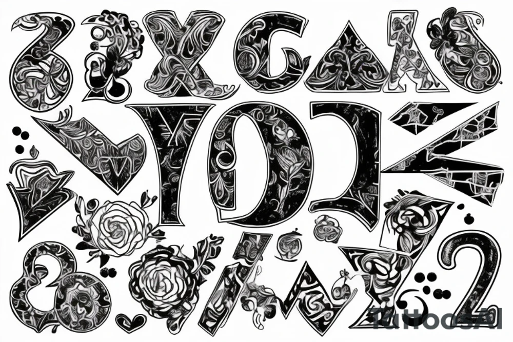 a pattern of letters using 2 V's, and 3 A's tattoo idea