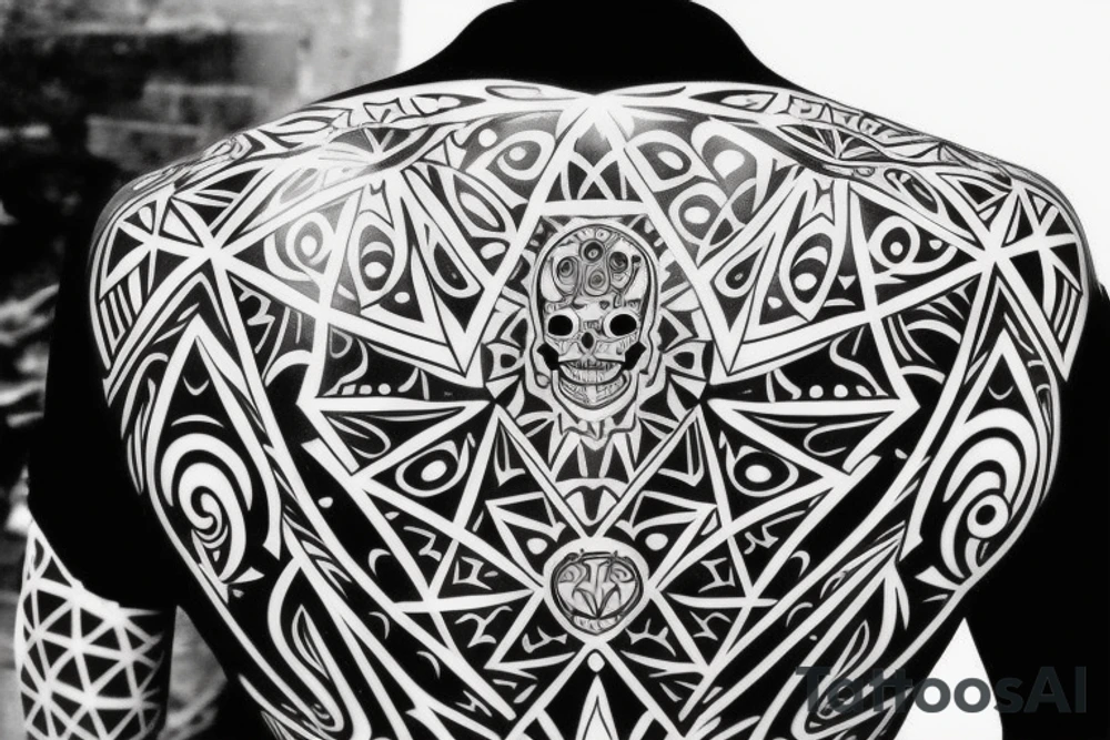 geometric skull on all back tattoo idea
