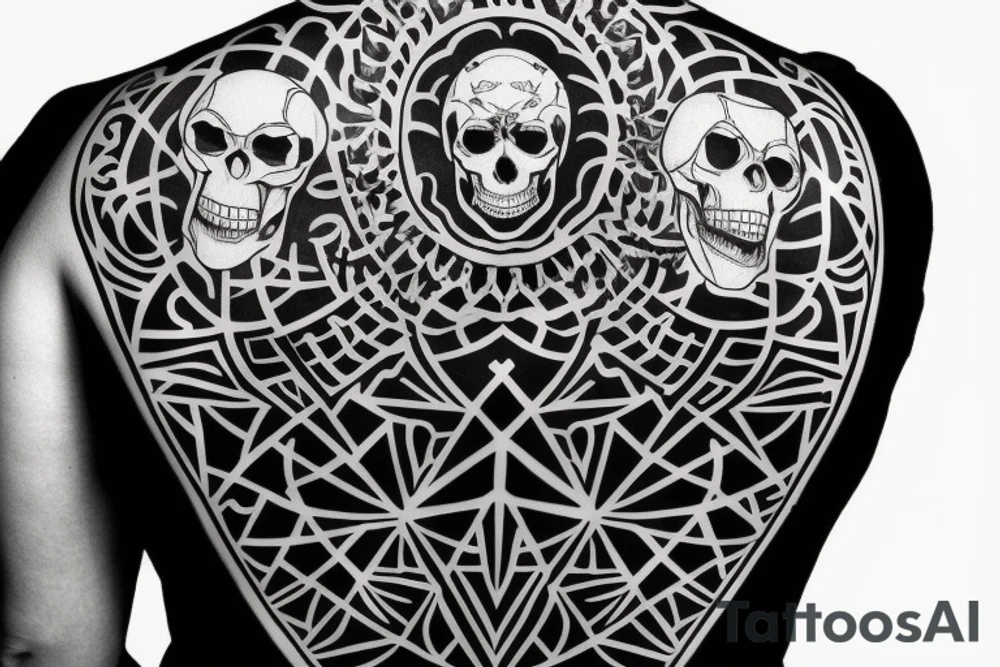 geometric big skull on all back tattoo idea