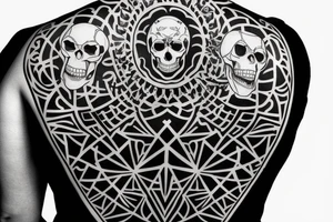 geometric big skull on all back tattoo idea