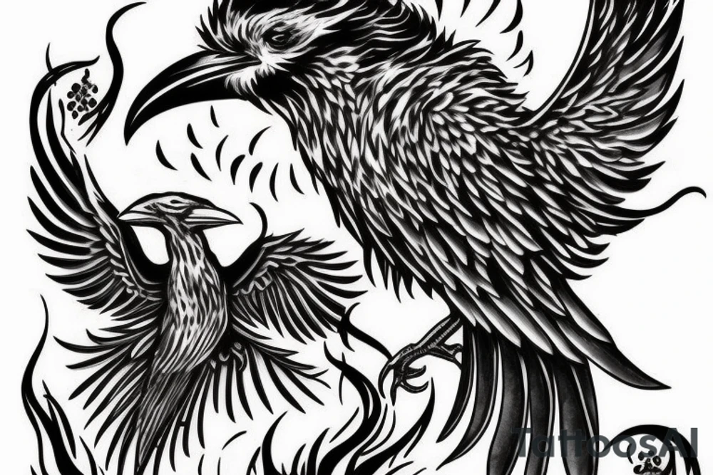 Raven burning and reincarnating as a phoenix tattoo idea