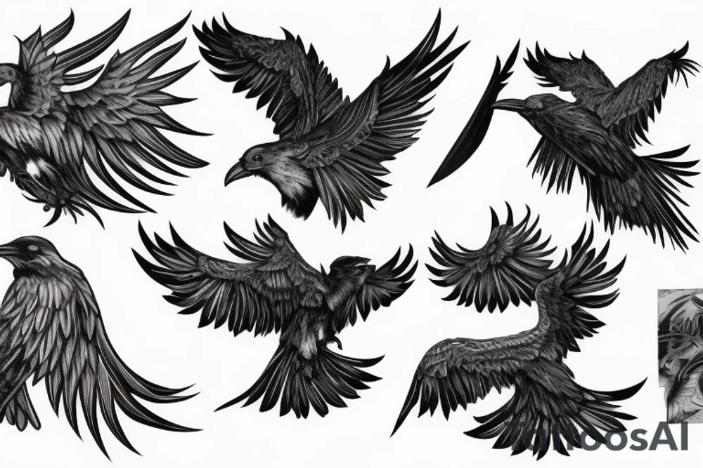 Raven losing its feathers and reincarnating as a phoenix tattoo idea
