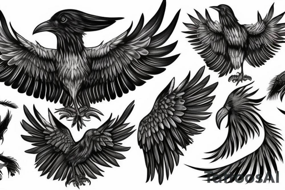 Raven losing its feathers and reincarnating as a phoenix tattoo idea