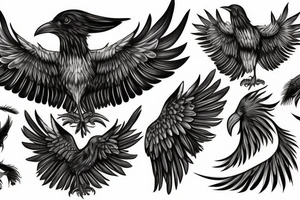 Raven losing its feathers and reincarnating as a phoenix tattoo idea