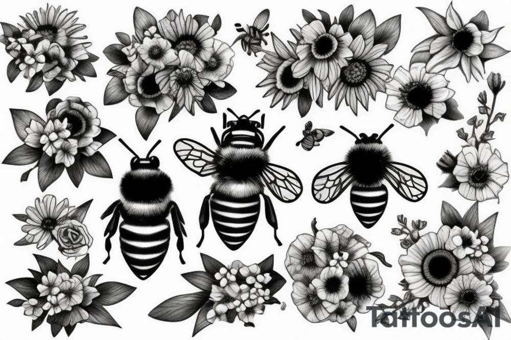 Bee and flowers tattoo idea