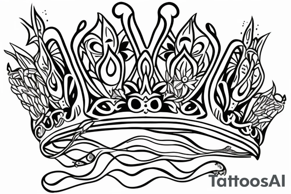 Queen crown with wild flowers hanging from it tattoo idea Queen crown with wild flowers hanging from it tattoo idea