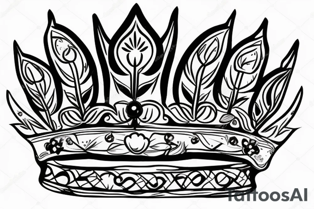 Queen crown with wild flowers hanging from it tattoo idea