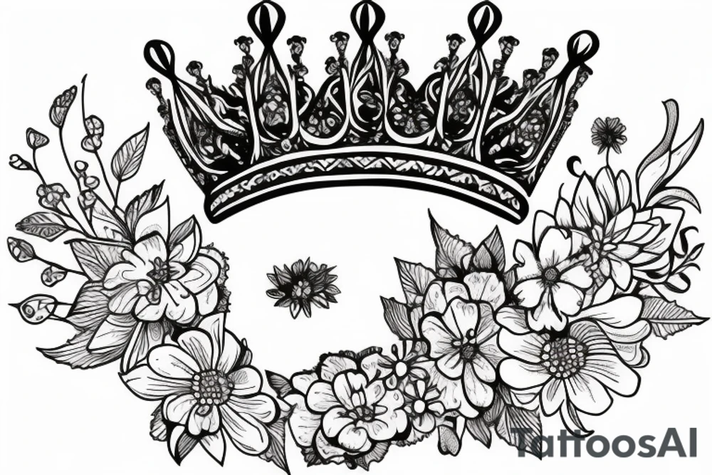 Queen crown with wild flowers hanging from it tattoo idea