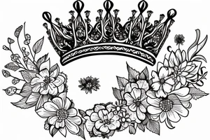 Queen crown with wild flowers hanging from it tattoo idea
