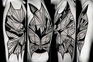 A outline of a bat with a bat skeleton inside tattoo idea