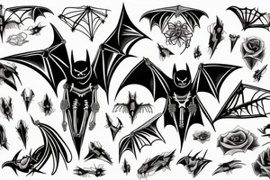 A outline of a bat with a bat skeleton inside tattoo idea