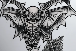A outline of a bat with a bat skeleton inside tattoo idea