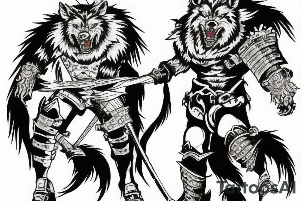 Werewolf in armor for battle on a full moon night tattoo idea