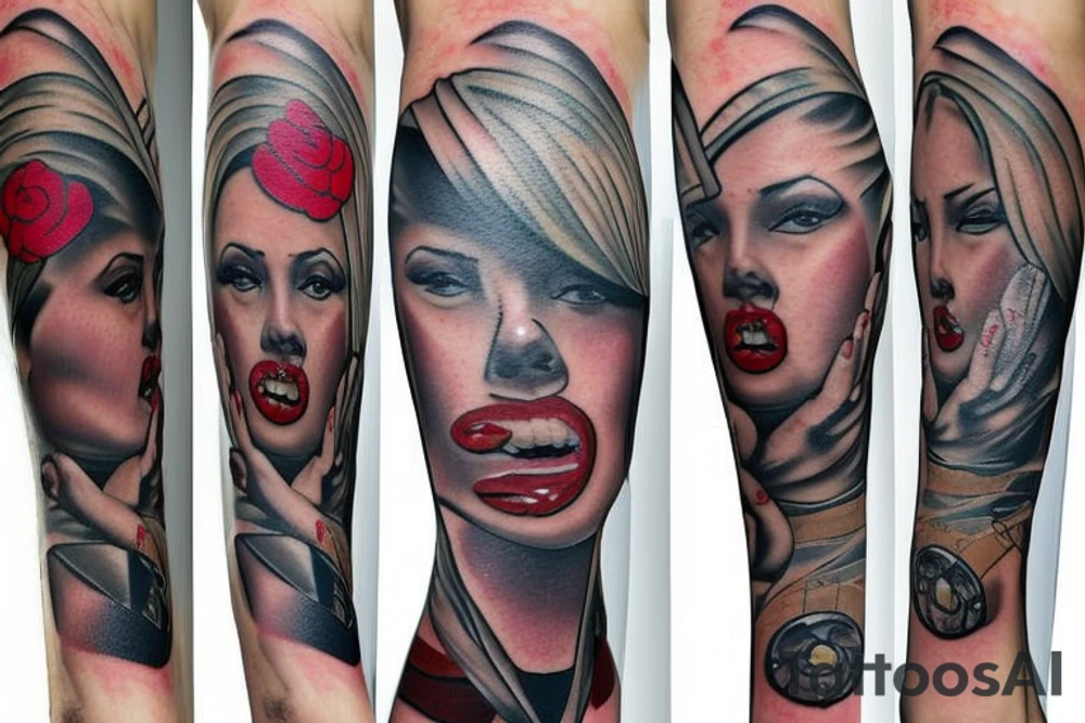 Sexy topless pinup girl in army boots tattoo idea
