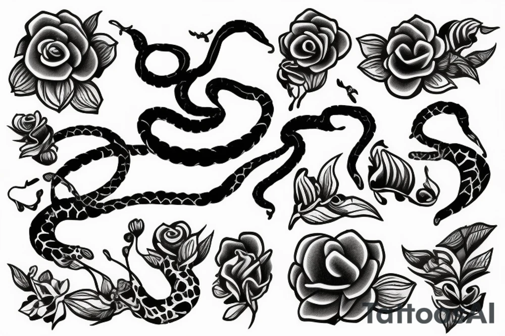Snake with flowers tattoo idea