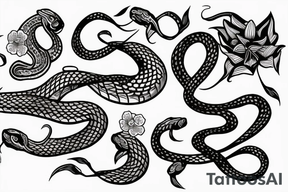 Snake with flowers tattoo idea
