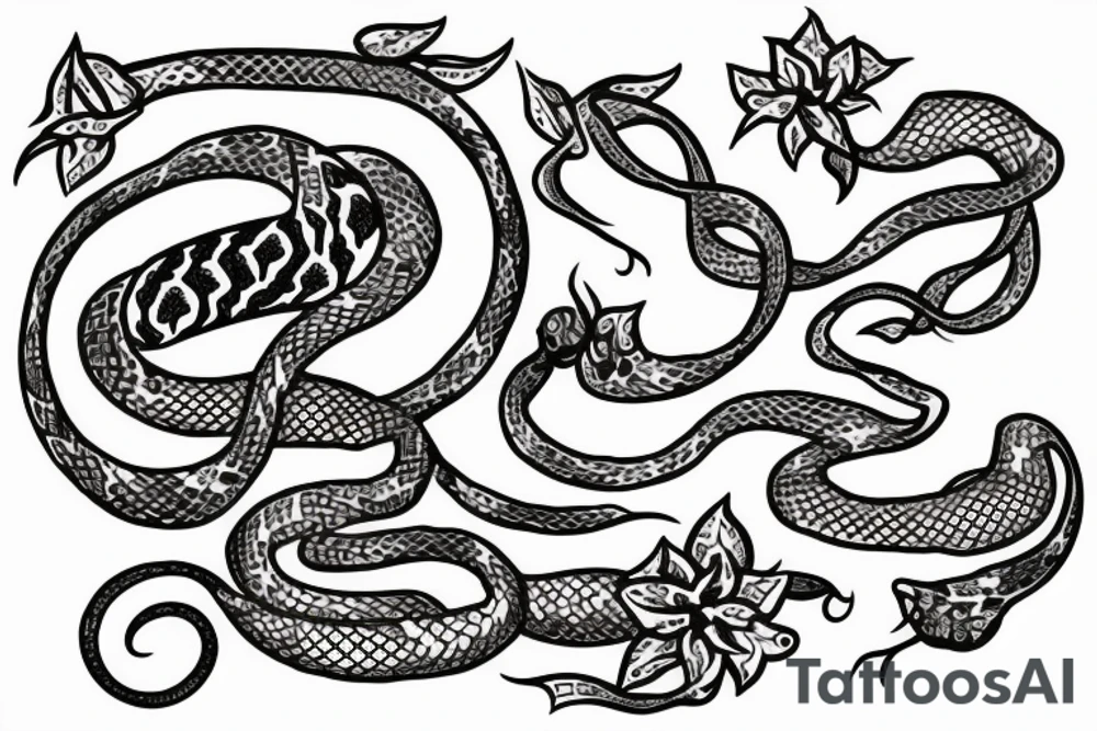 Snake with flowers tattoo idea