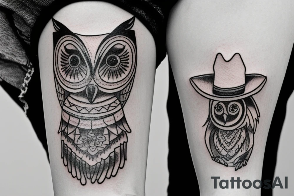 Owl wearing a cowboy hat tattoo idea