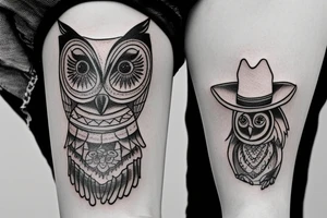 Owl wearing a cowboy hat tattoo idea