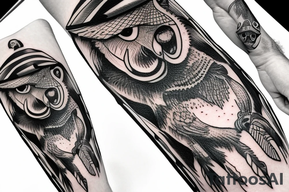 Owl wearing a cowboy hat tattoo idea