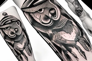 Owl wearing a cowboy hat tattoo idea