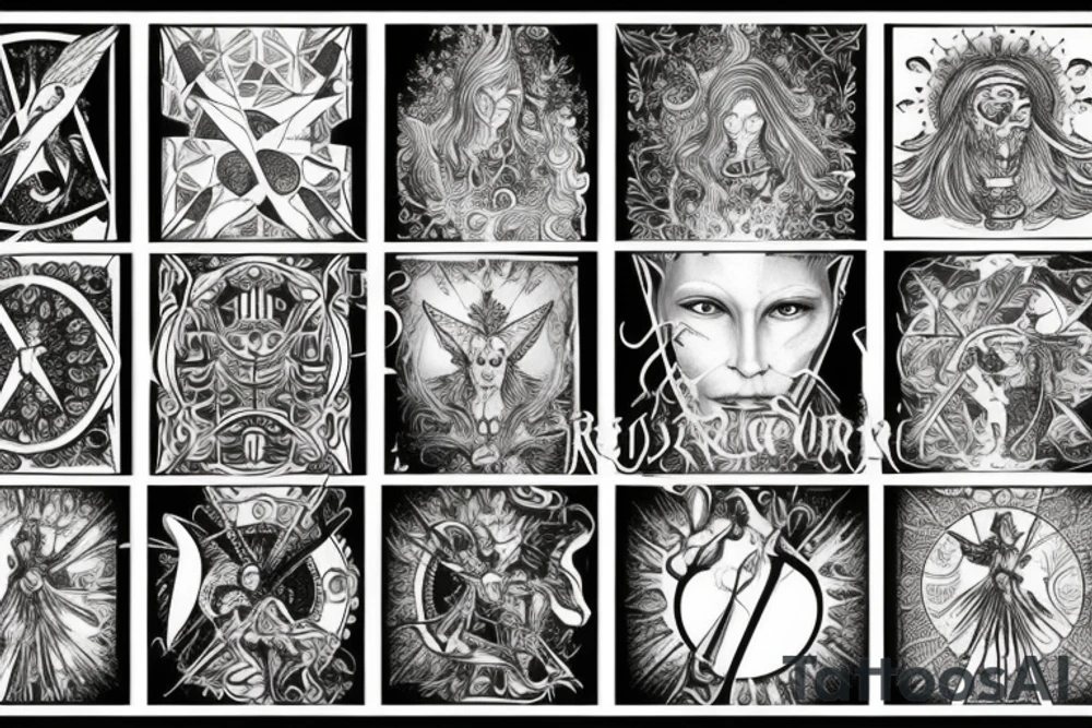 Karta arcykapłanki tarot, ręce z wahadełkiem, bez twarzy tattoo idea