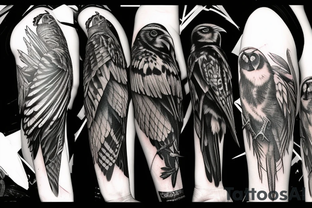 A raven and an owl fighting each other tattoo idea